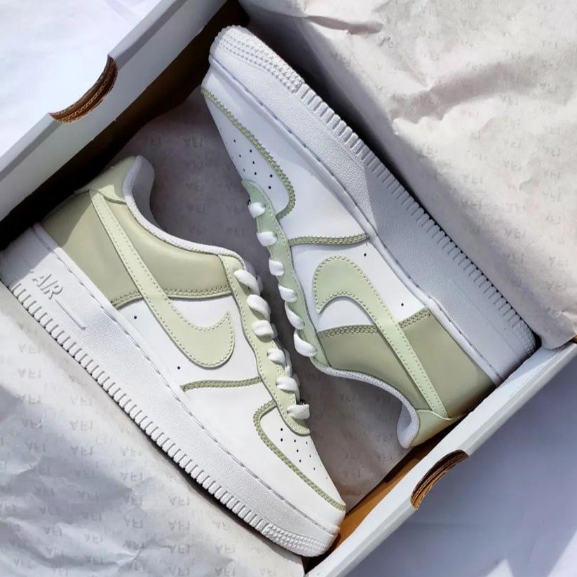 Olive Outlines Air Force 1s: Custom Sneakers by WokeCustoms
