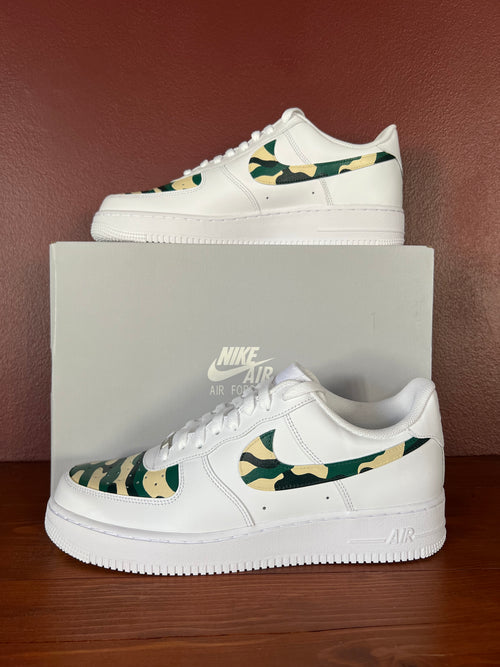 Beige Camo Design - Custom Nike Air Force 1s, hand-painted by Wokecustoms
