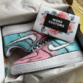 Pink Cartoon Fade With Custom Text - Custom Air Force 1s, hand-painted custom sneaker by Wokecustoms
