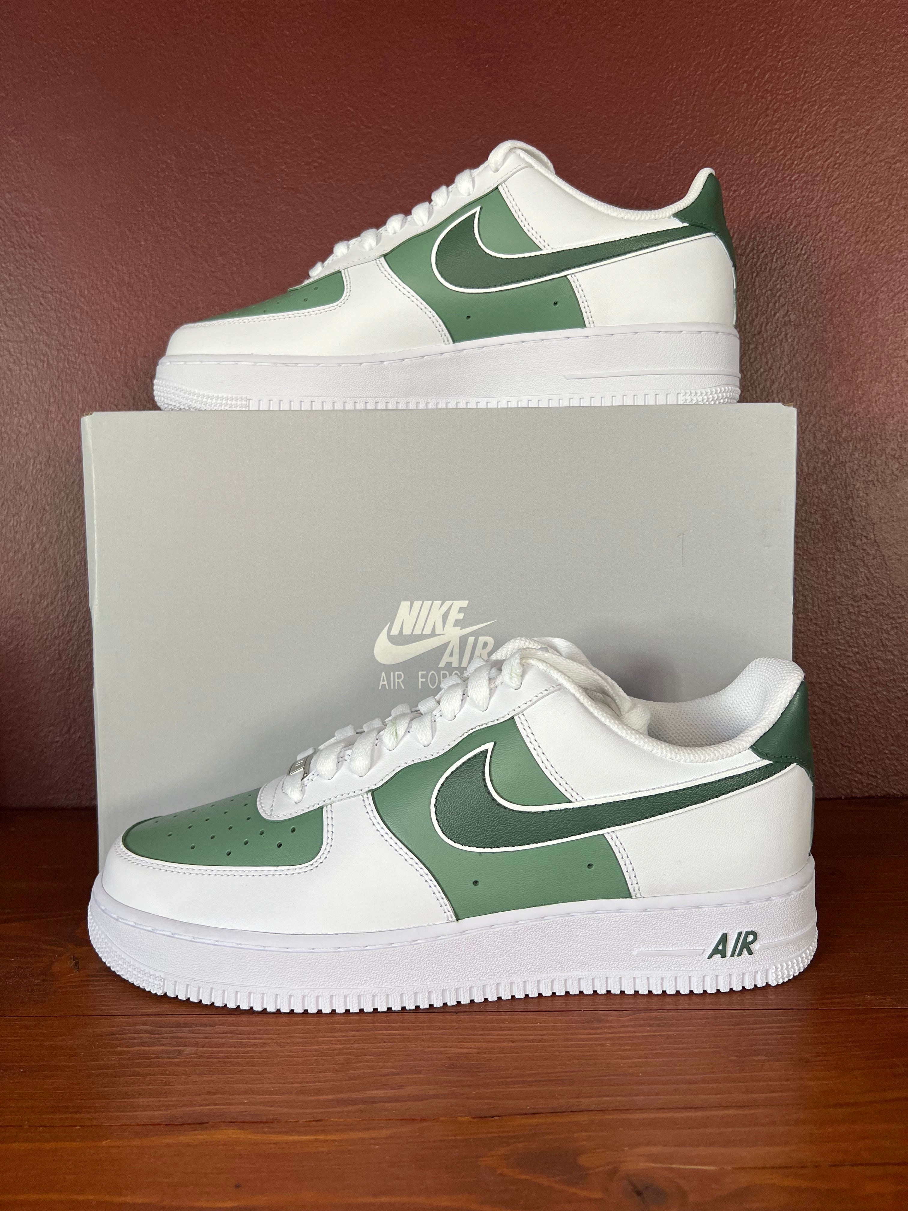 Pastel Green Tone Design - Custom Nike Air Force 1s, hand-painted by Wokecustoms