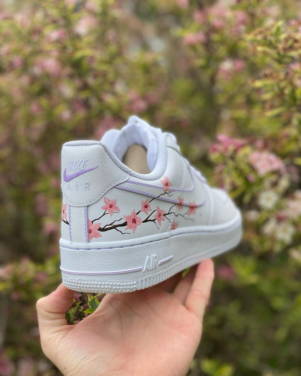 Minimal Cherry Tree - Custom Nike Air Force 1s, hand-painted by Wokecustoms