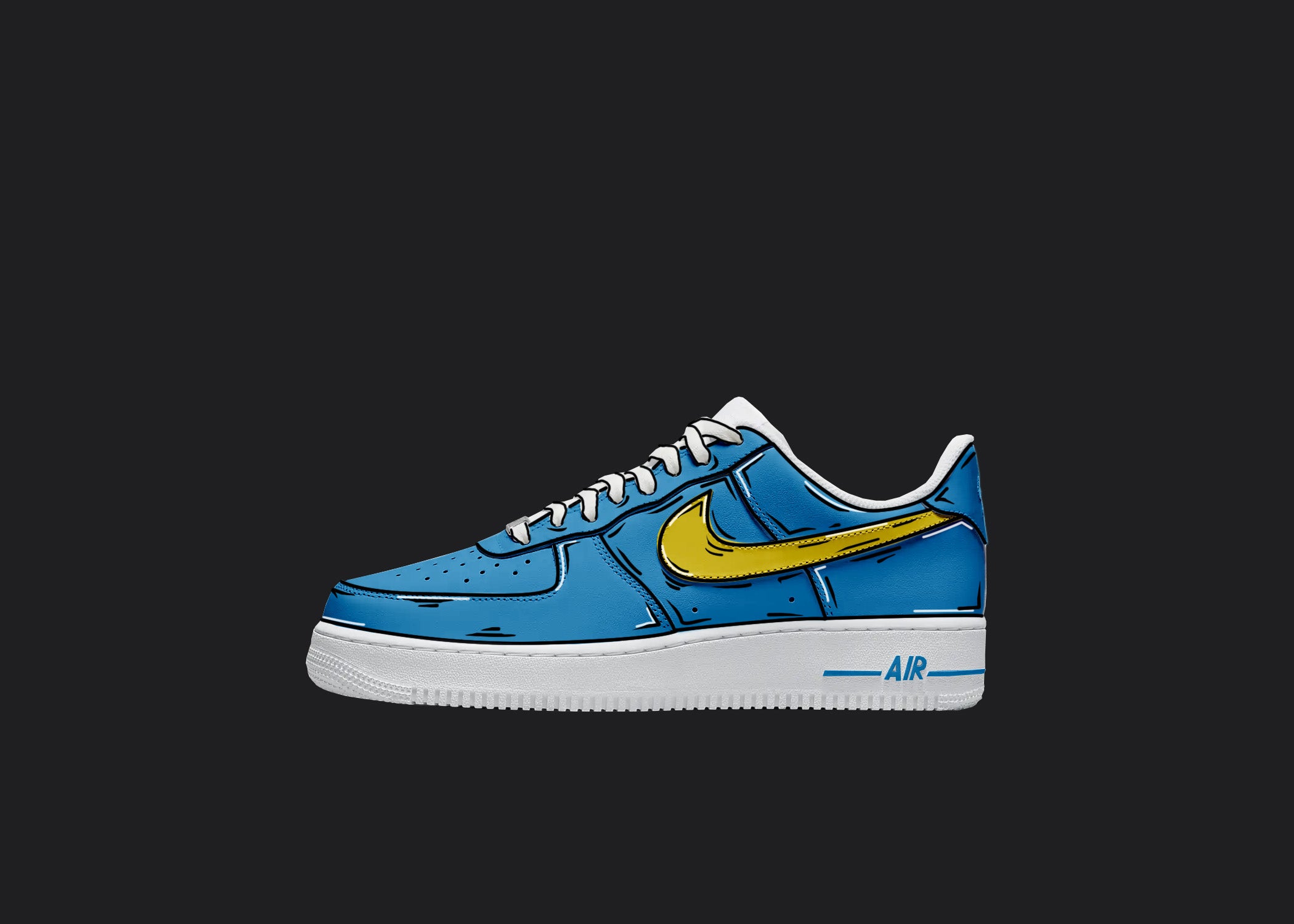 Blue & Yellow Cartoon - Custom Air Force 1s, hand-painted custom sneaker by Wokecustoms