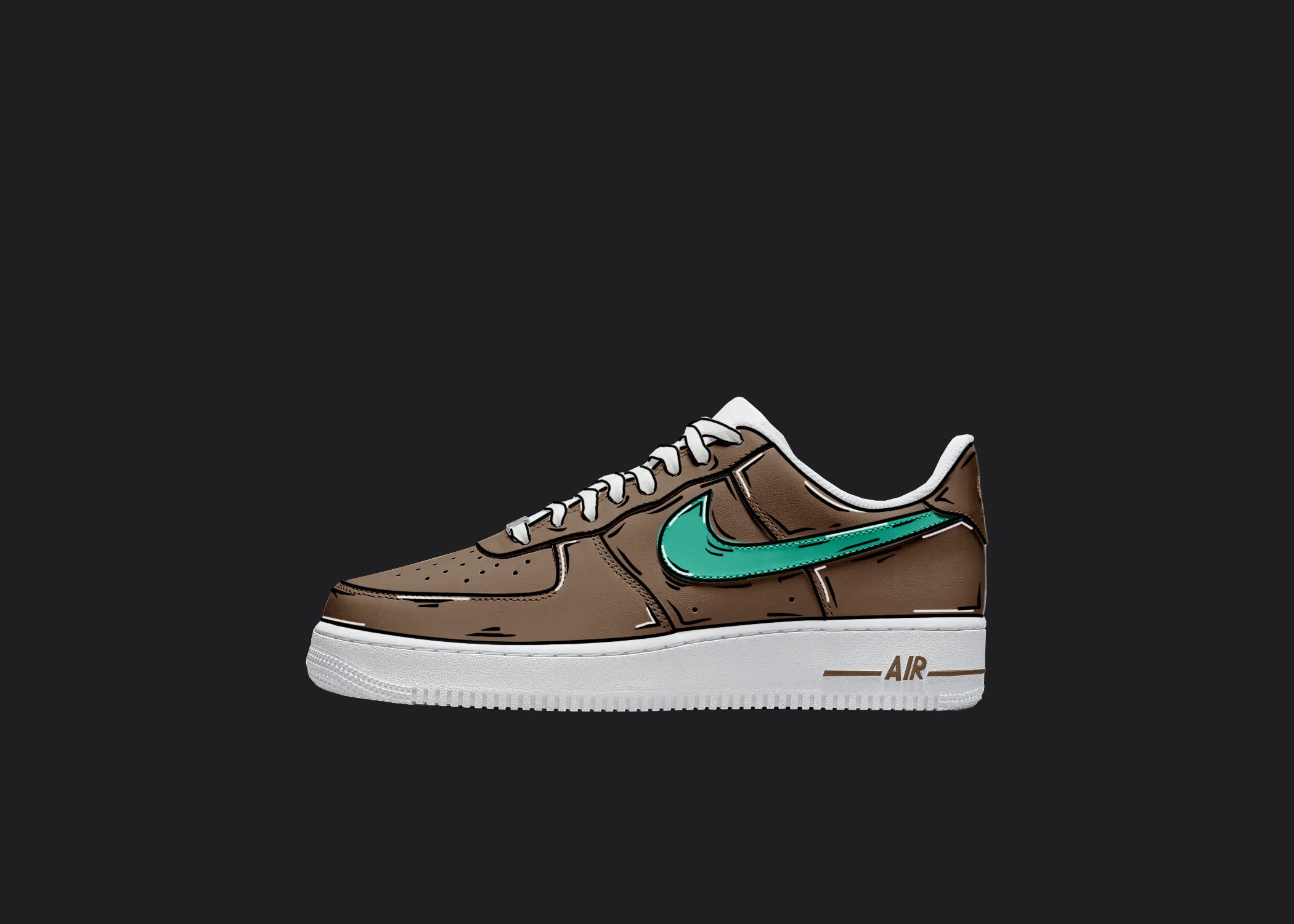 Brown & Blue Cartoon - Custom Air Force 1s, hand-painted custom sneaker by Wokecustoms