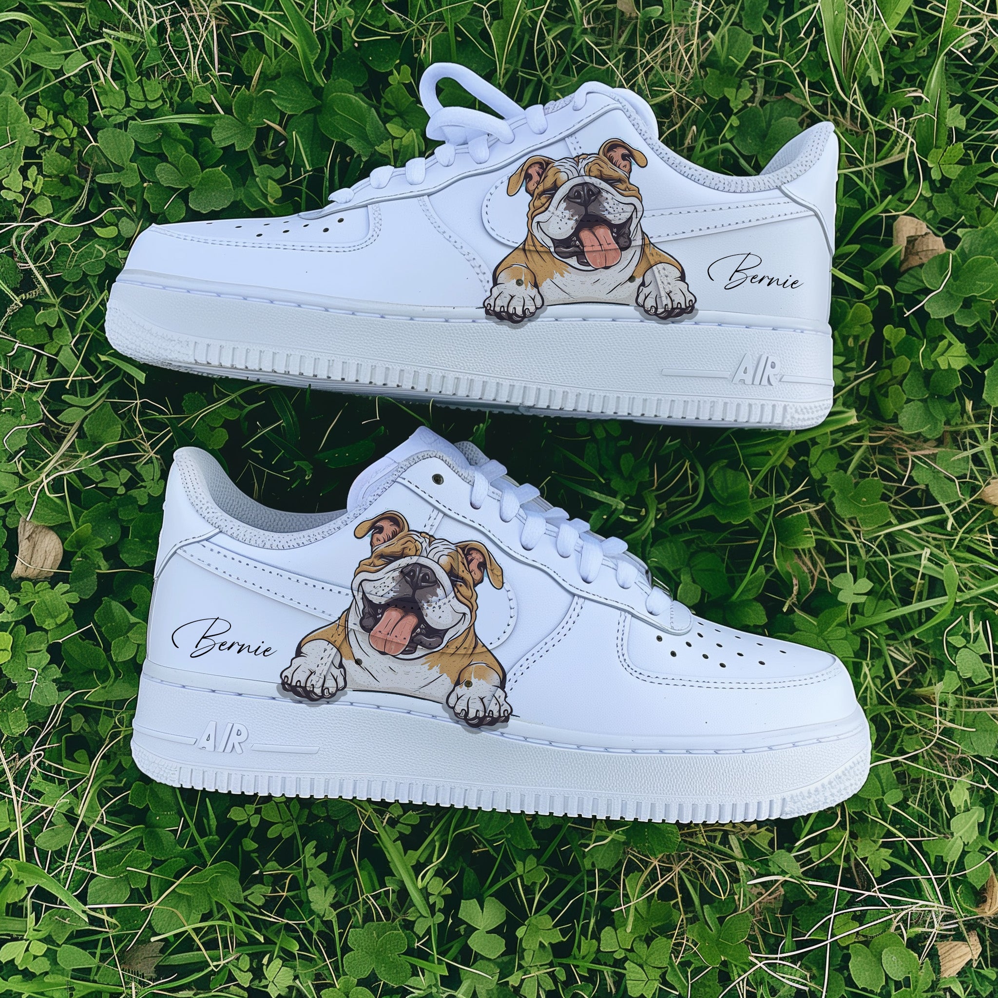 Bulldog - Custom Nike Air Force 1s, hand-painted custom sneaker by Wokecustoms
