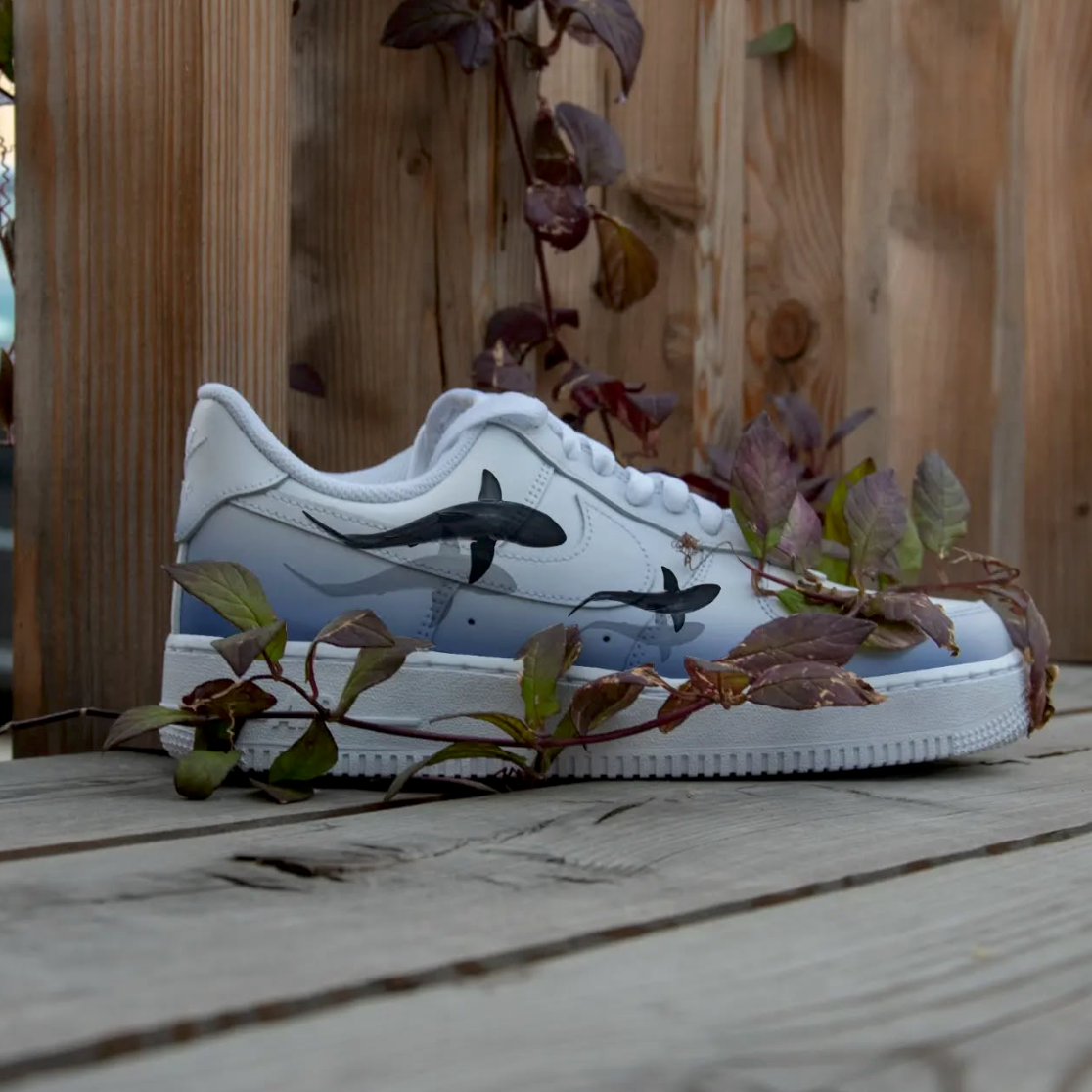 Sharks - Custom Air Force 1s, hand-painted custom sneaker by Wokecustoms