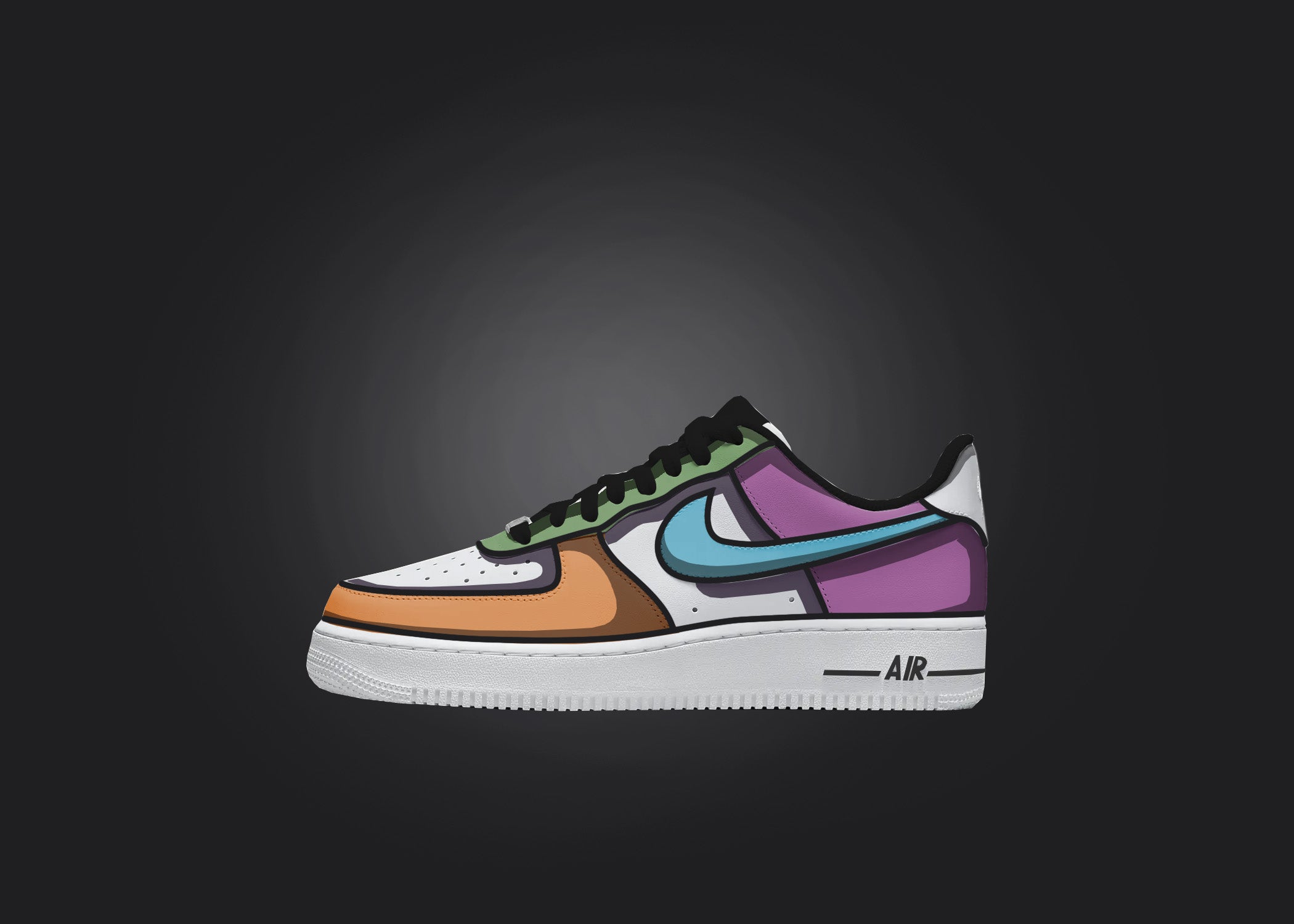 Cartoon Shade Orange Color Mix - Custom Air Force 1s, hand-painted custom sneaker by Wokecustoms