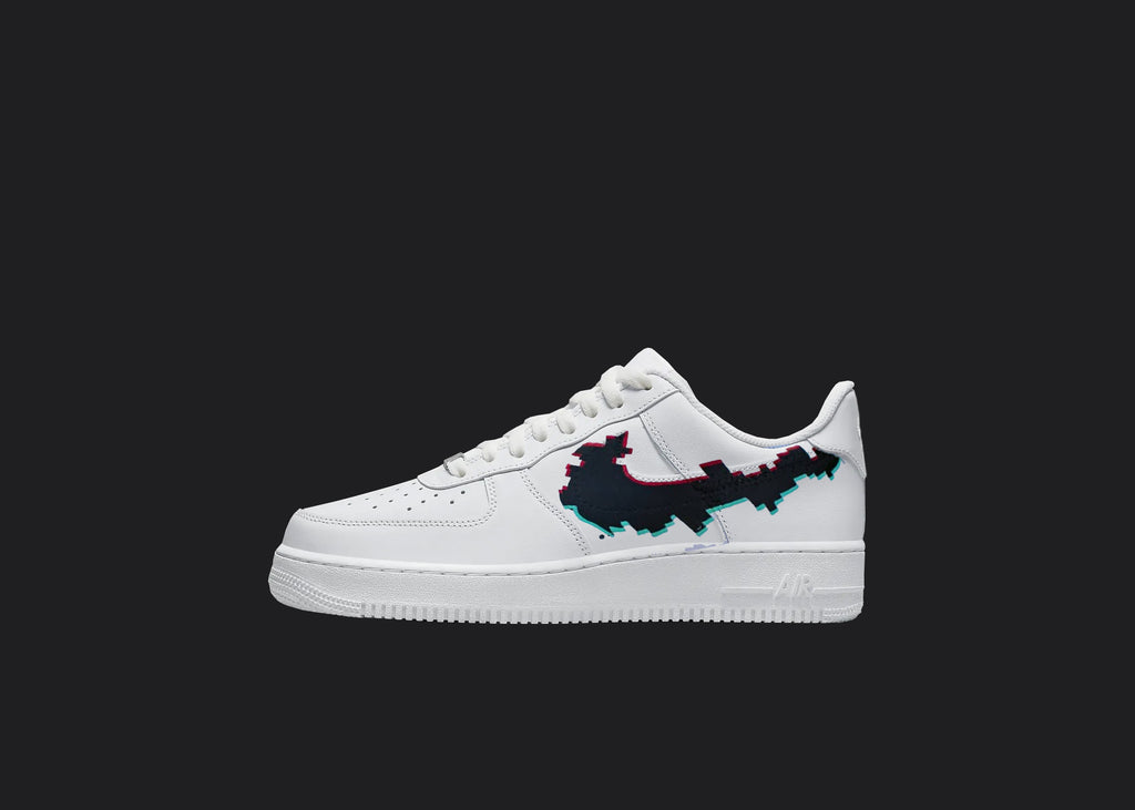 Glitched Logo - Custom Air Force 1s, hand-painted custom sneaker by Wokecustoms