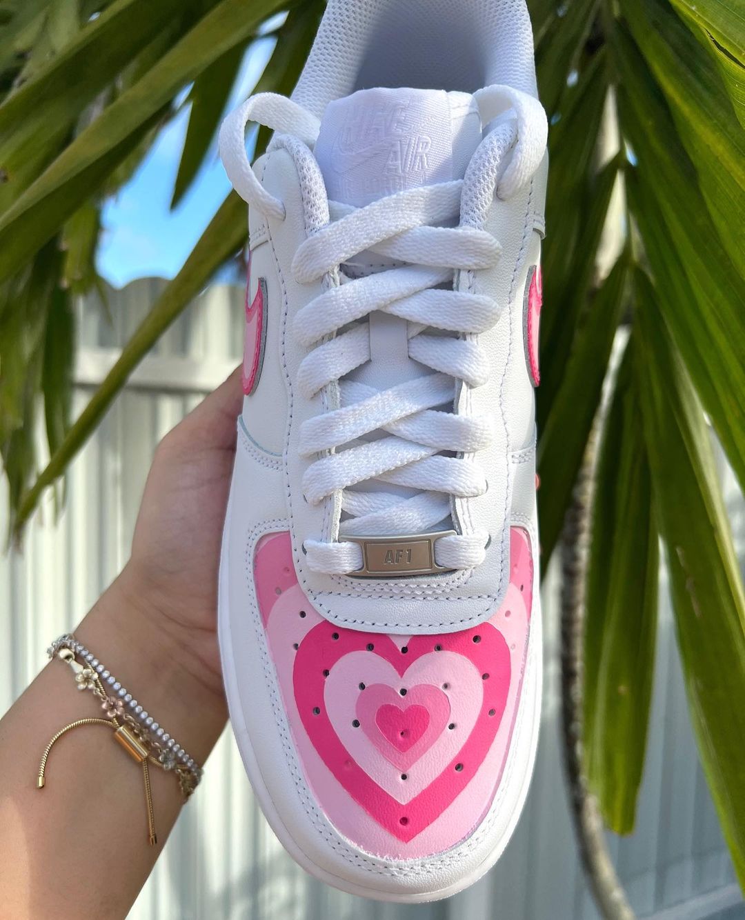 Pink Heart - Custom Nike Air Force 1s, hand-painted by Wokecustoms