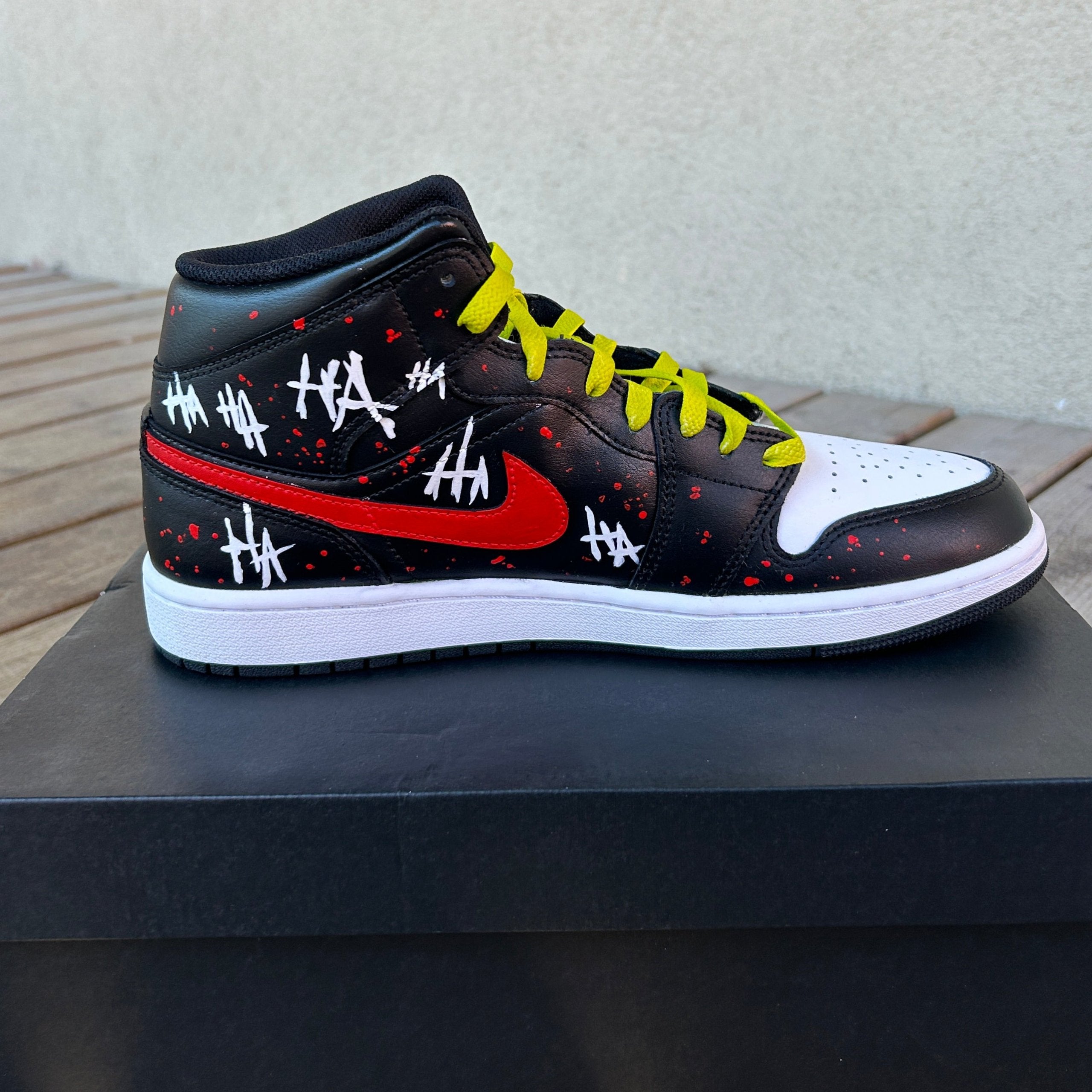 "Why So Serious" - Custom Air Jordan 1 Mid, hand-painted by Wokecustoms