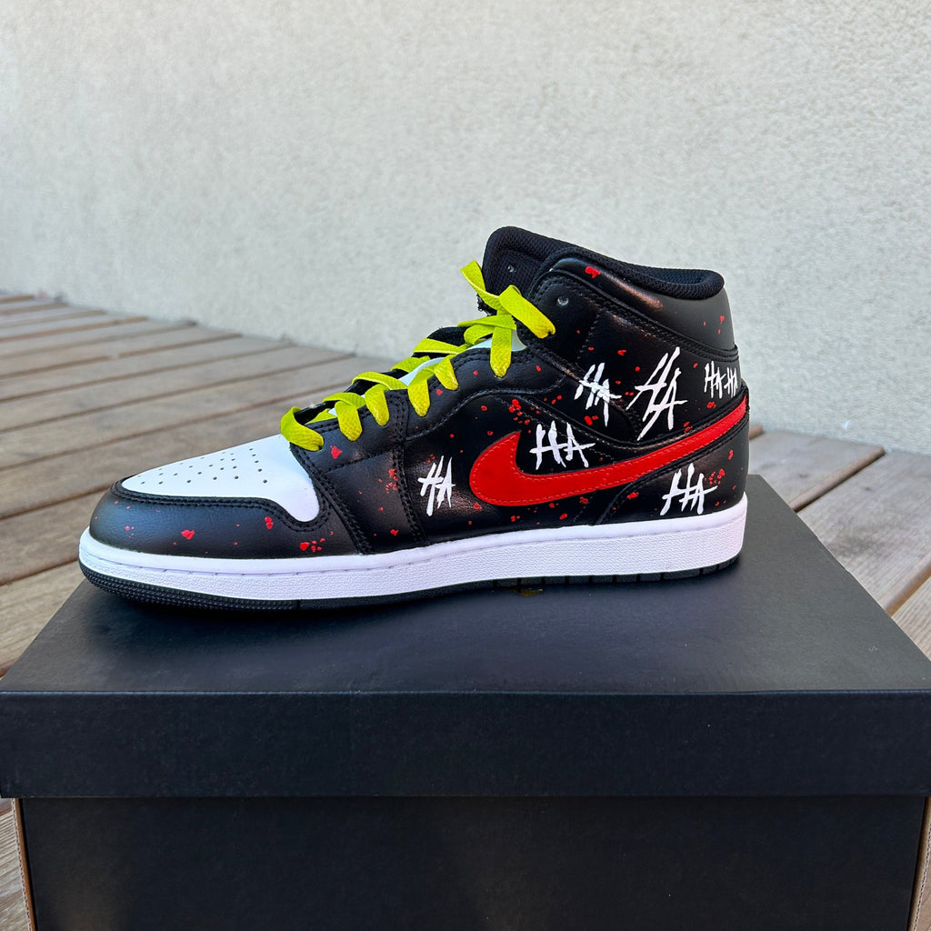 "Why So Serious" - Custom Air Jordan 1 Mid, hand-painted by Wokecustoms
