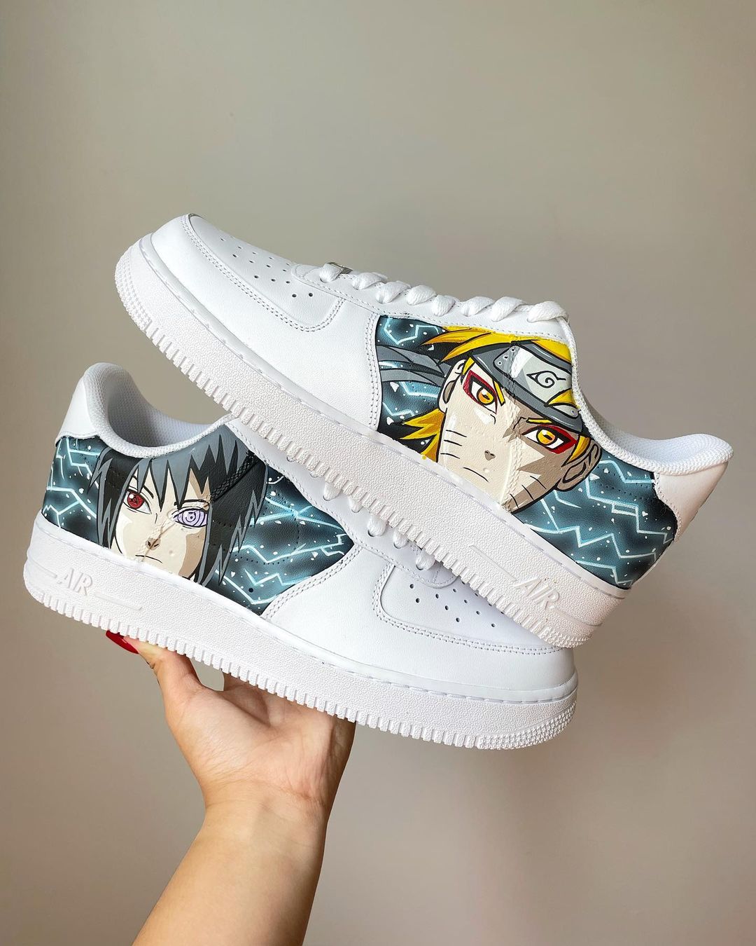Sasuke & Naruto - Custom Nike Air Force 1s, hand-painted by Wokecustoms