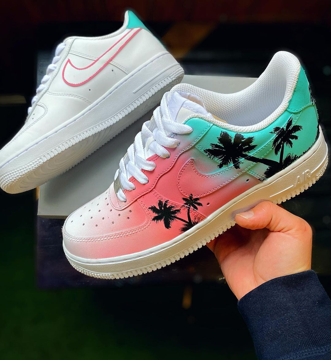 Tropical Palm Trees - Custom Nike Air Force 1s, hand-painted by Wokecustoms