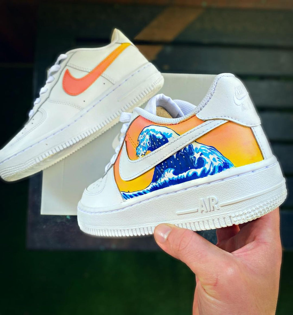 Ocean Sunset Waves - Custom Nike Air Force 1s, hand-painted by Wokecustoms