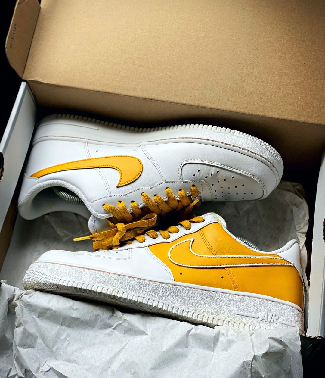 Yellow Accent - Custom Nike Air Force 1s, hand-painted by Wokecustoms