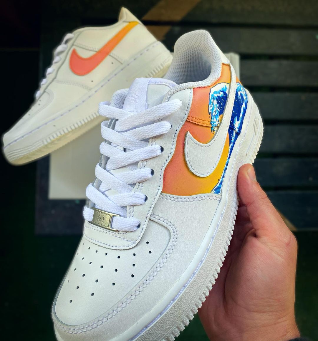Ocean Sunset Waves - Custom Nike Air Force 1s, hand-painted by Wokecustoms