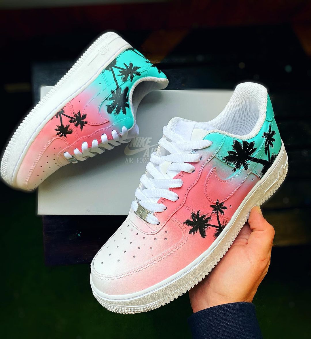 Tropical Palm Trees - Custom Nike Air Force 1s, hand-painted by Wokecustoms