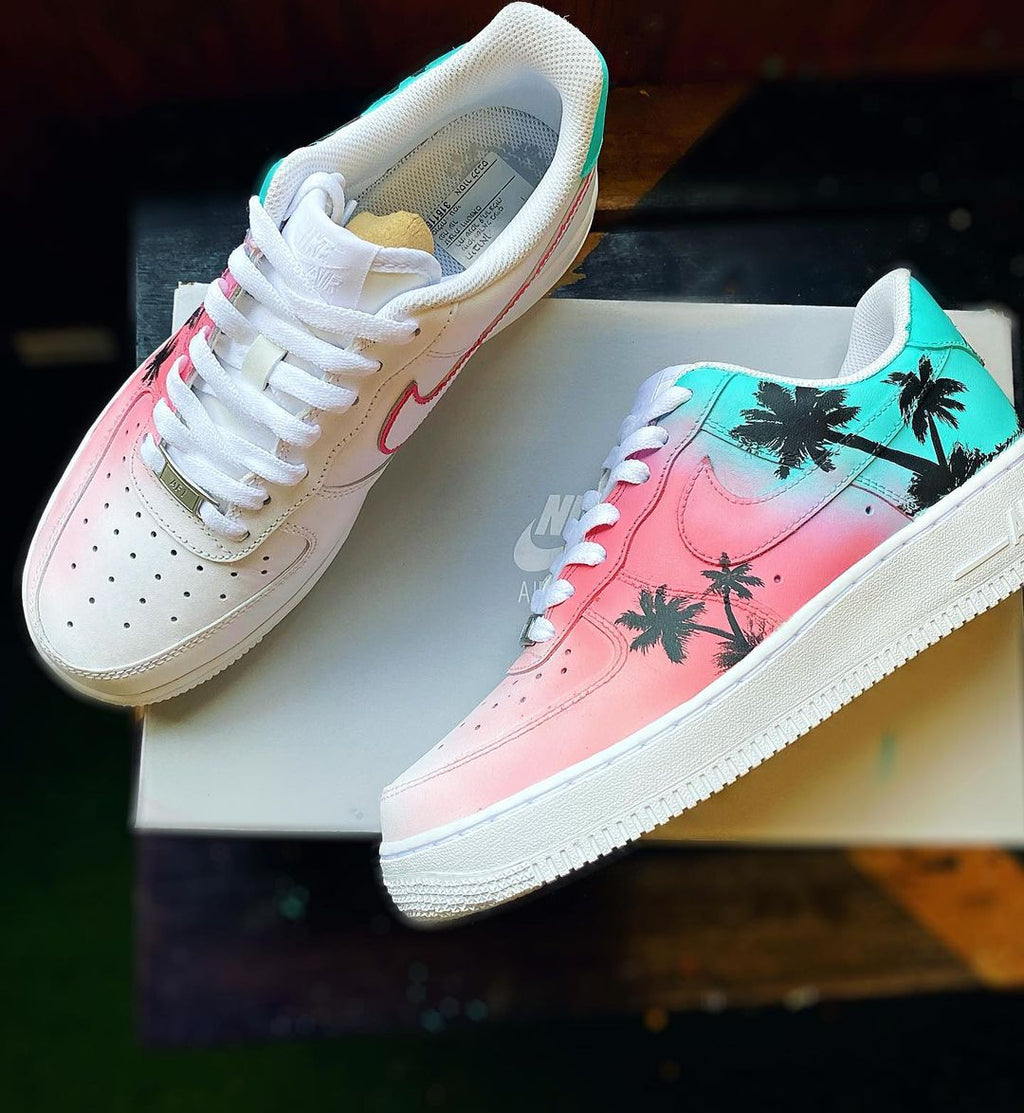 Tropical Palm Trees - Custom Nike Air Force 1s, hand-painted by Wokecustoms