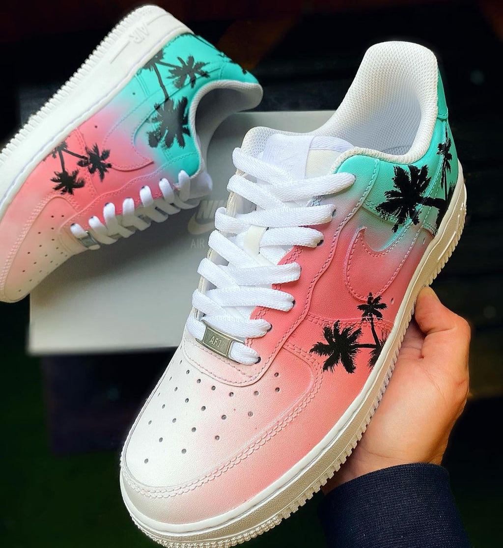 Tropical Palm Trees - Custom Nike Air Force 1s, hand-painted by Wokecustoms