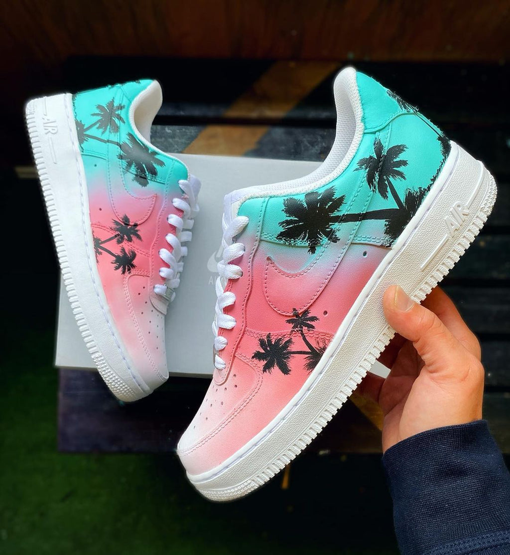 Tropical Palm Trees - Custom Nike Air Force 1s, hand-painted by Wokecustoms