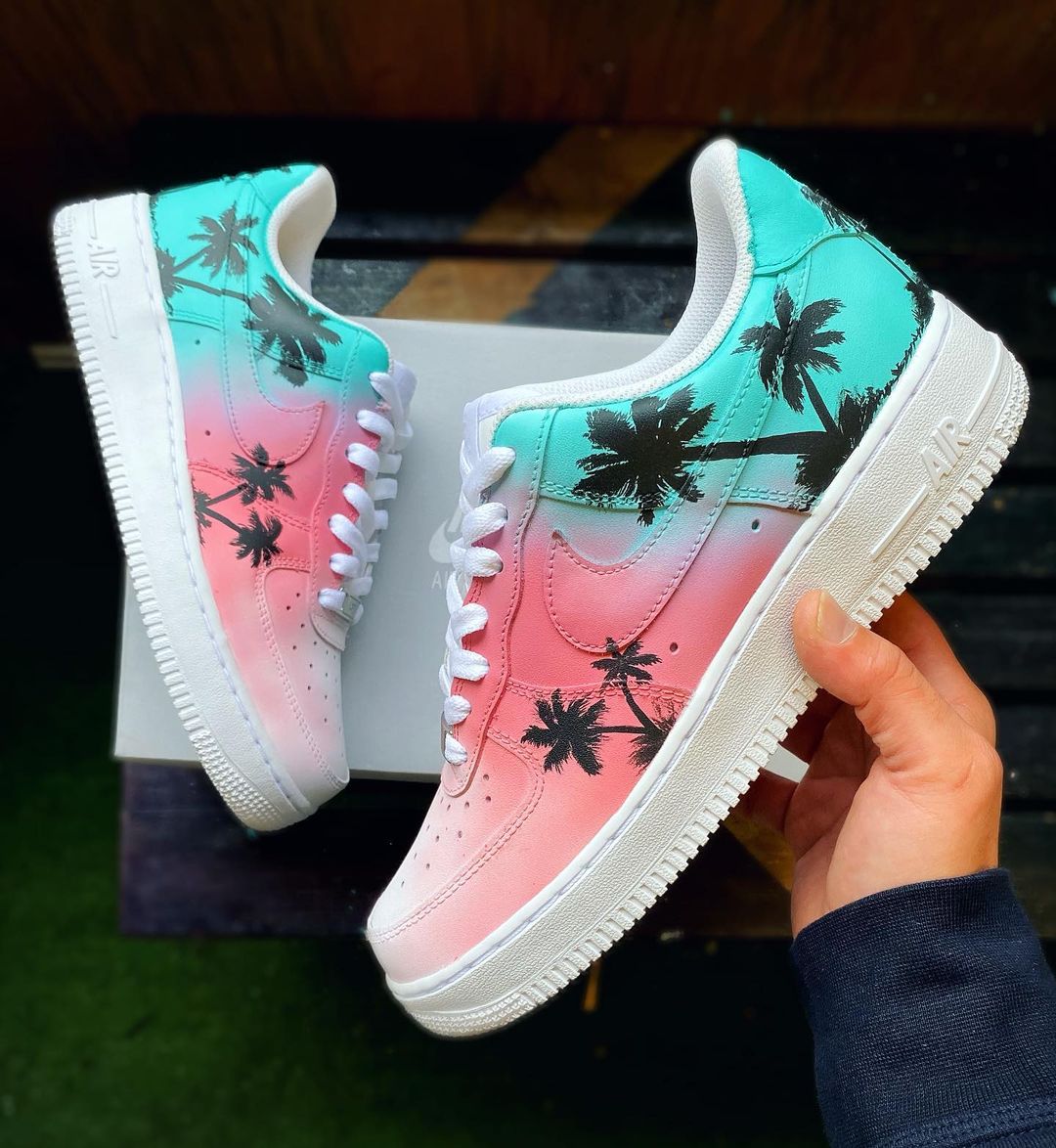 Tropical Palm Trees - Custom Nike Air Force 1s, hand-painted by Wokecustoms
