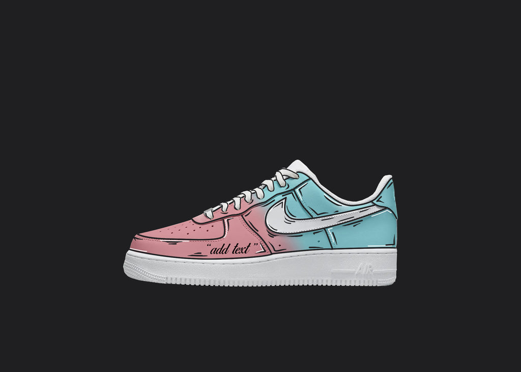 Pink Cartoon Fade With Custom Text - Custom Air Force 1s, hand-painted custom sneaker by Wokecustoms