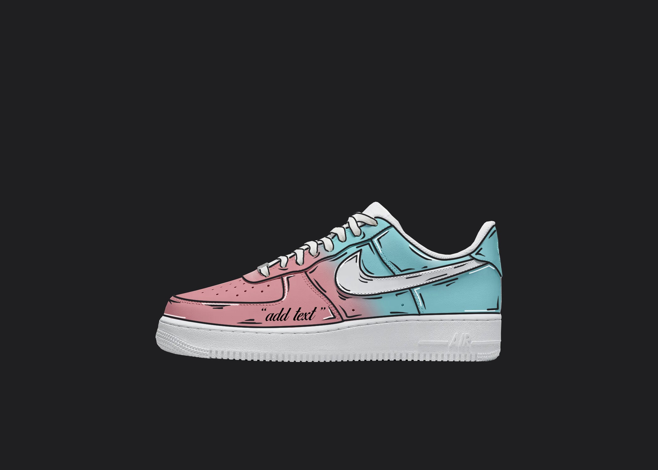 Pink Cartoon Fade With Custom Text - Custom Air Force 1s, hand-painted custom sneaker by Wokecustoms