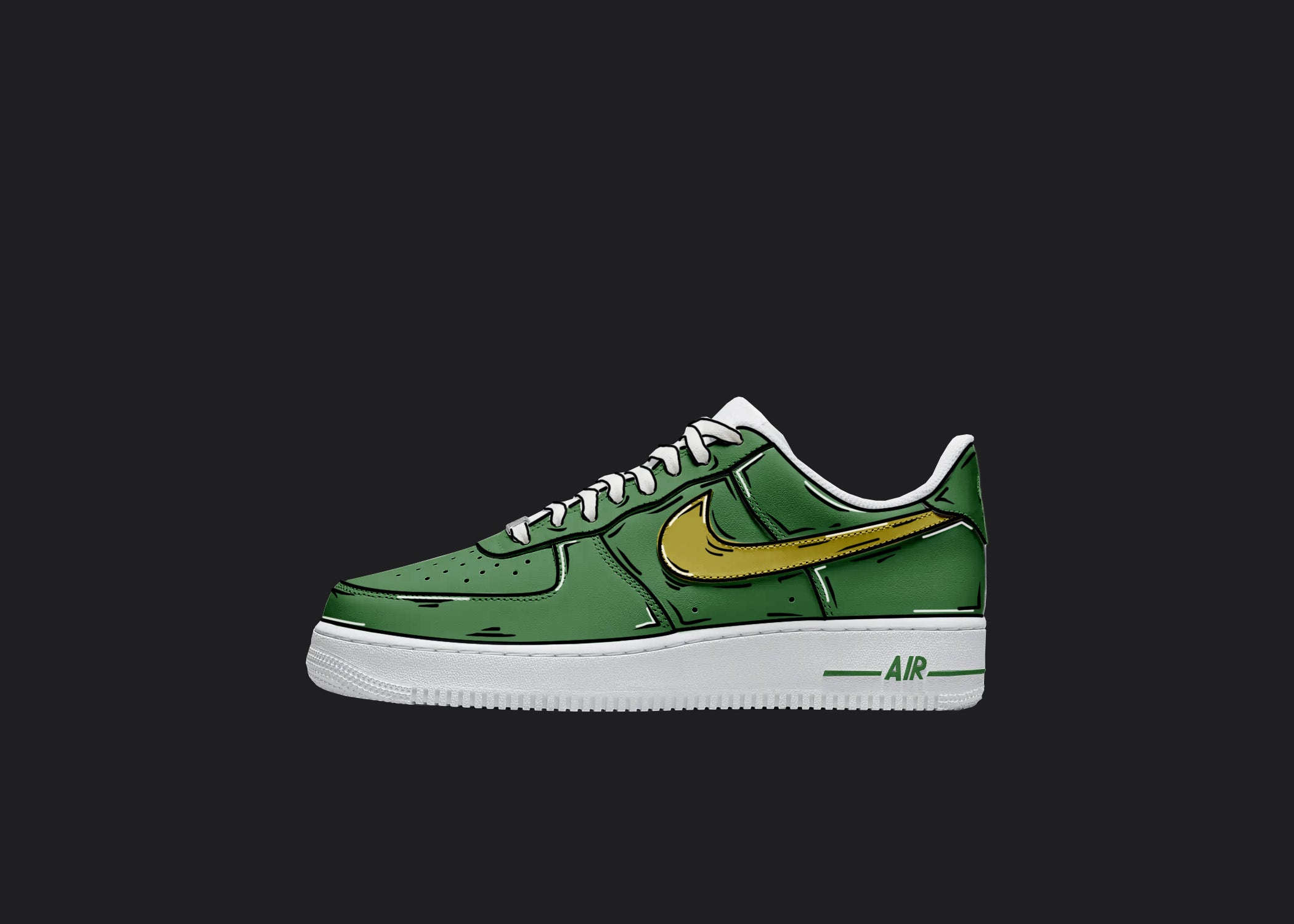 Green & Yellow Cartoon - Custom Air Force 1s, hand-painted custom sneaker by Wokecustoms