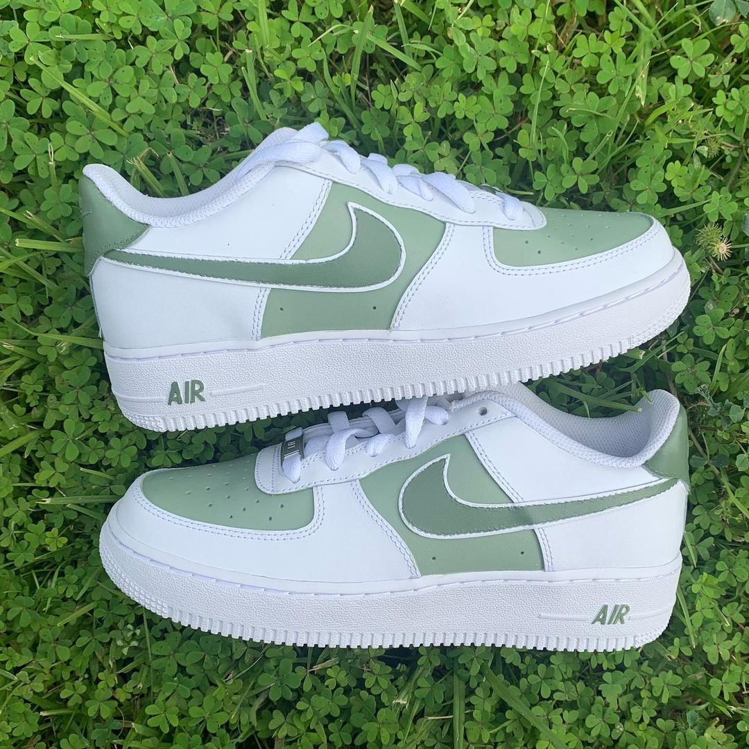 Pastel Green Tone Design - Custom Nike Air Force 1s, hand-painted by Wokecustoms