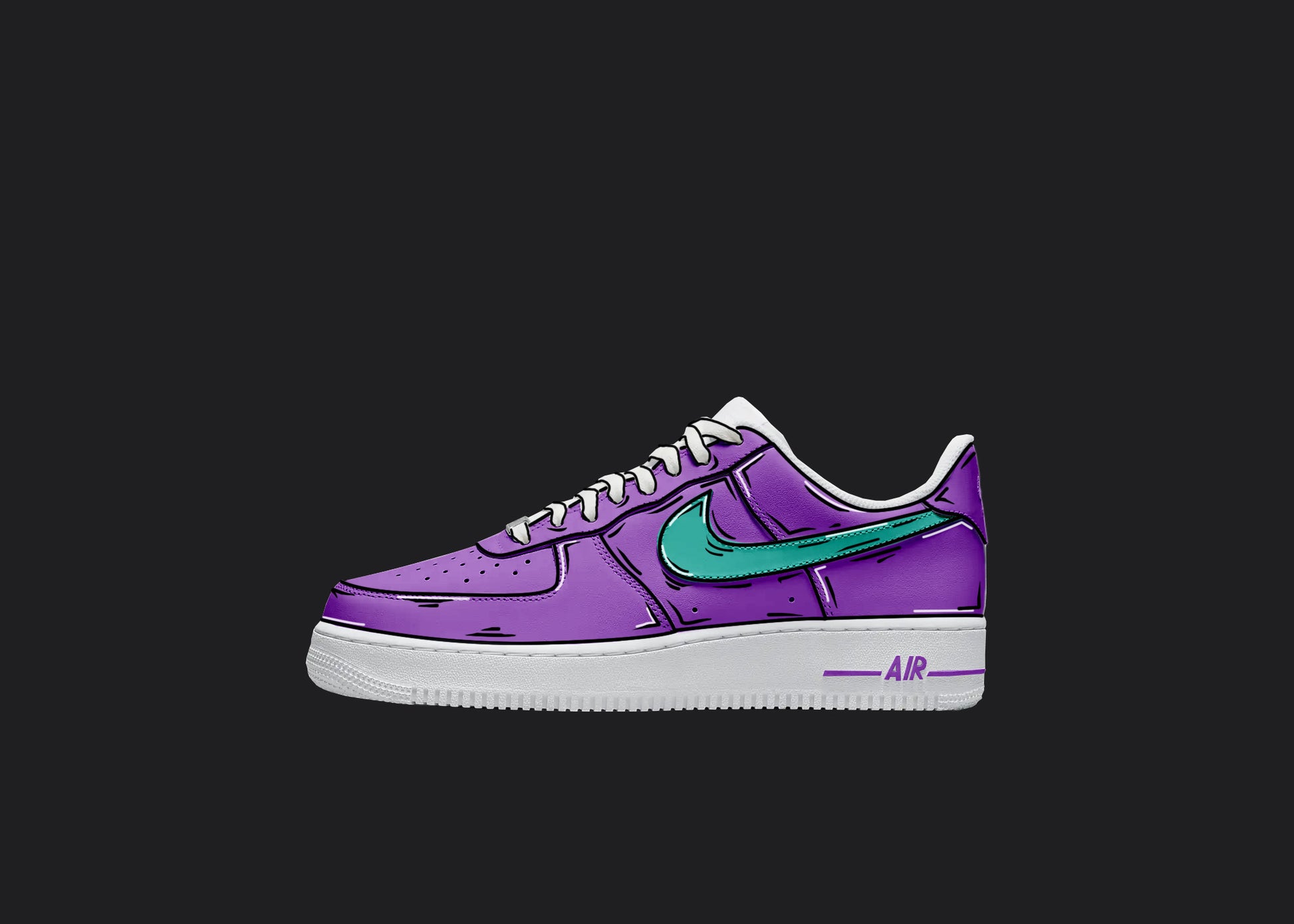 custom nike air force 1 pruple and blue cartoon hand painted design all over the shoes