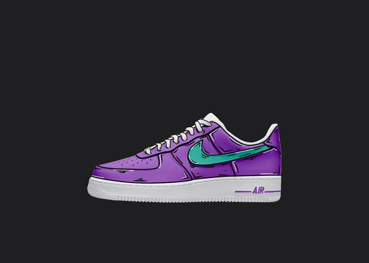 custom nike air force 1 pruple and blue cartoon hand painted design all over the shoes