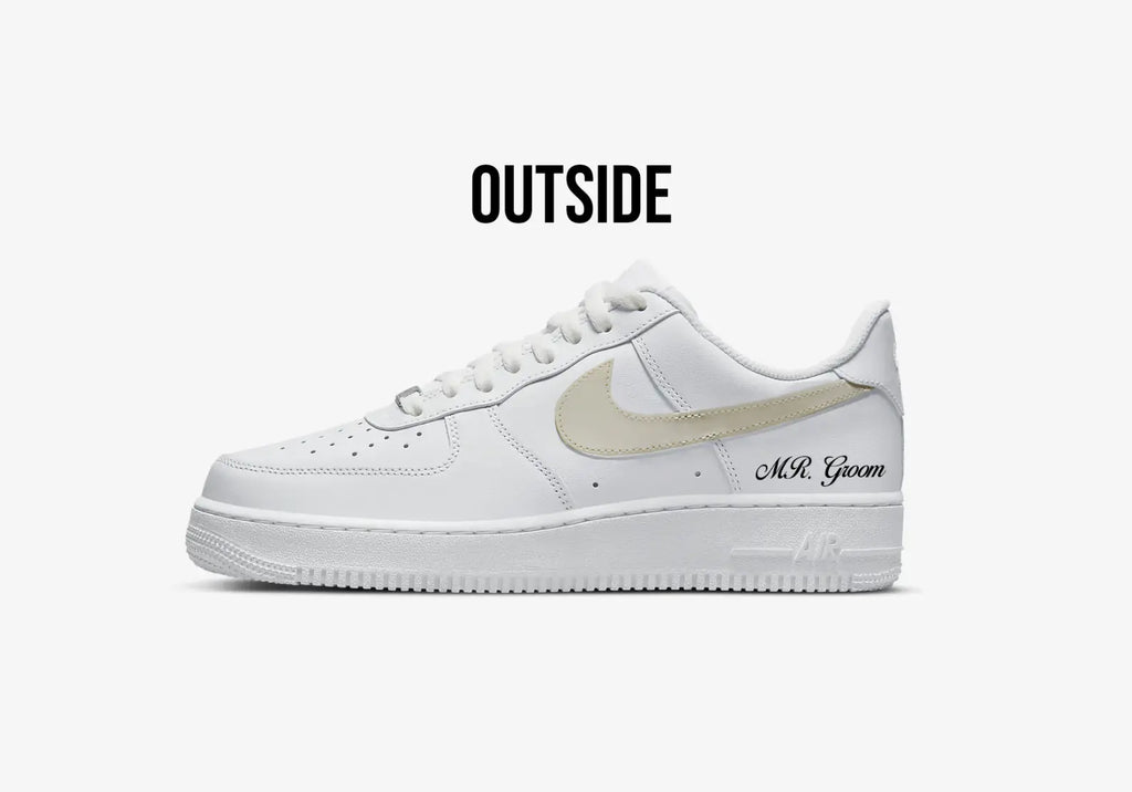 Custom "MR. Groom" AF1s - Mens Wedding Shoes, hand-painted by Wokecustoms
