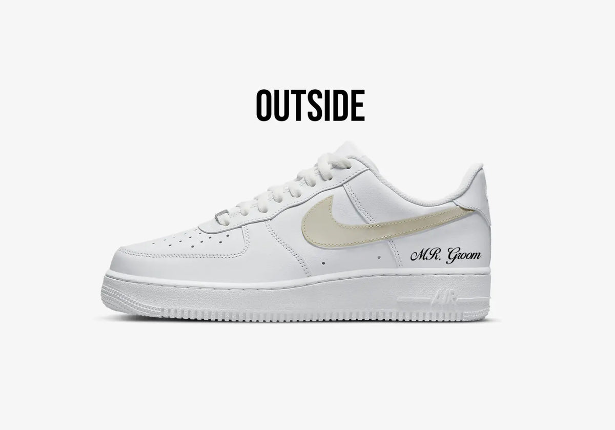 Custom "MR. Groom" AF1s - Mens Wedding Shoes, hand-painted by Wokecustoms