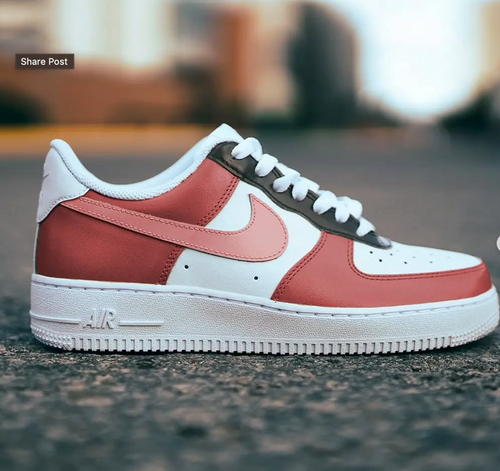 50 Shades Of Red - Custom Air Force 1s, hand-painted custom sneaker by Wokecustoms
