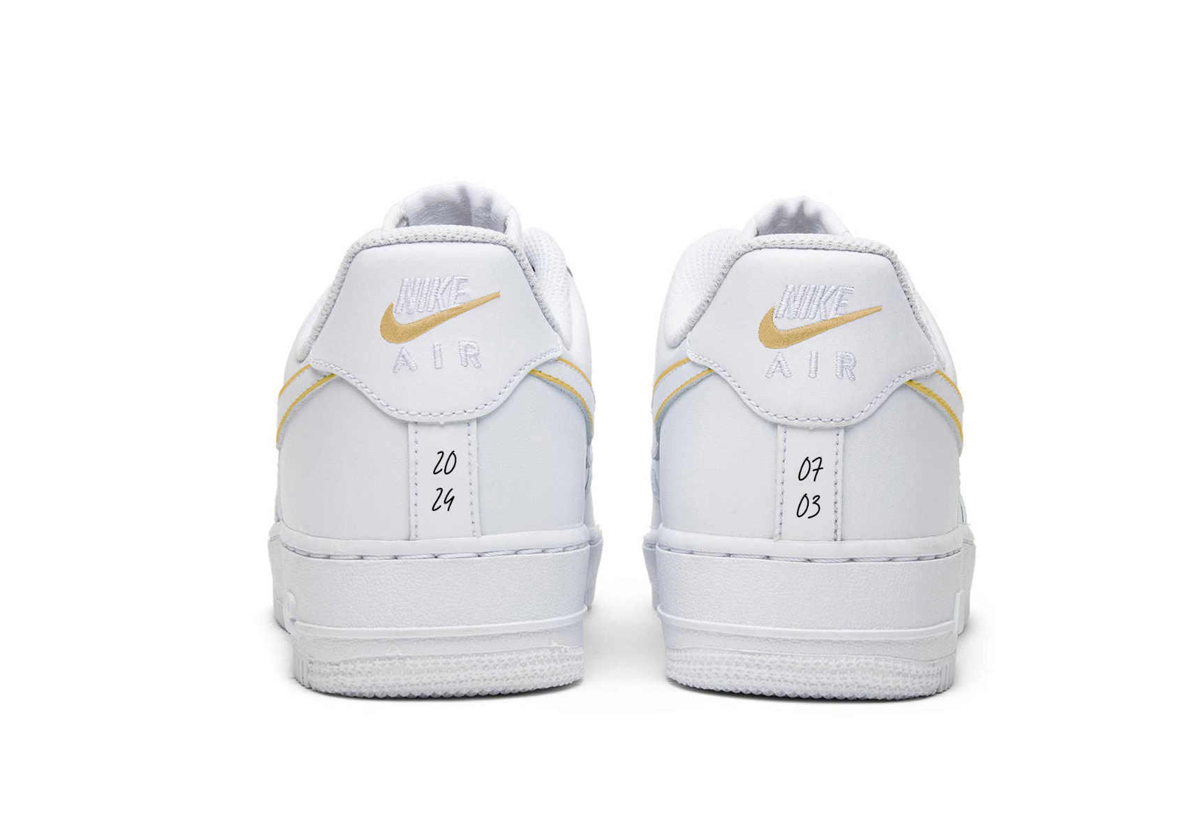 Custom Gold Wedding Shoes - Nike Air Force 1s, hand-painted by Wokecustoms