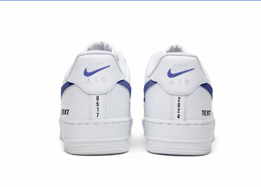 Blue Swoosh Wedding Shoes - Custom Air Force 1s, hand-painted by Wokecustoms