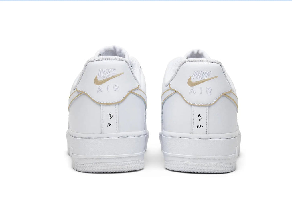 Personalised Gold Outline Wedding Shoes - Nike Air Force 1s, hand-painted by Wokecustoms