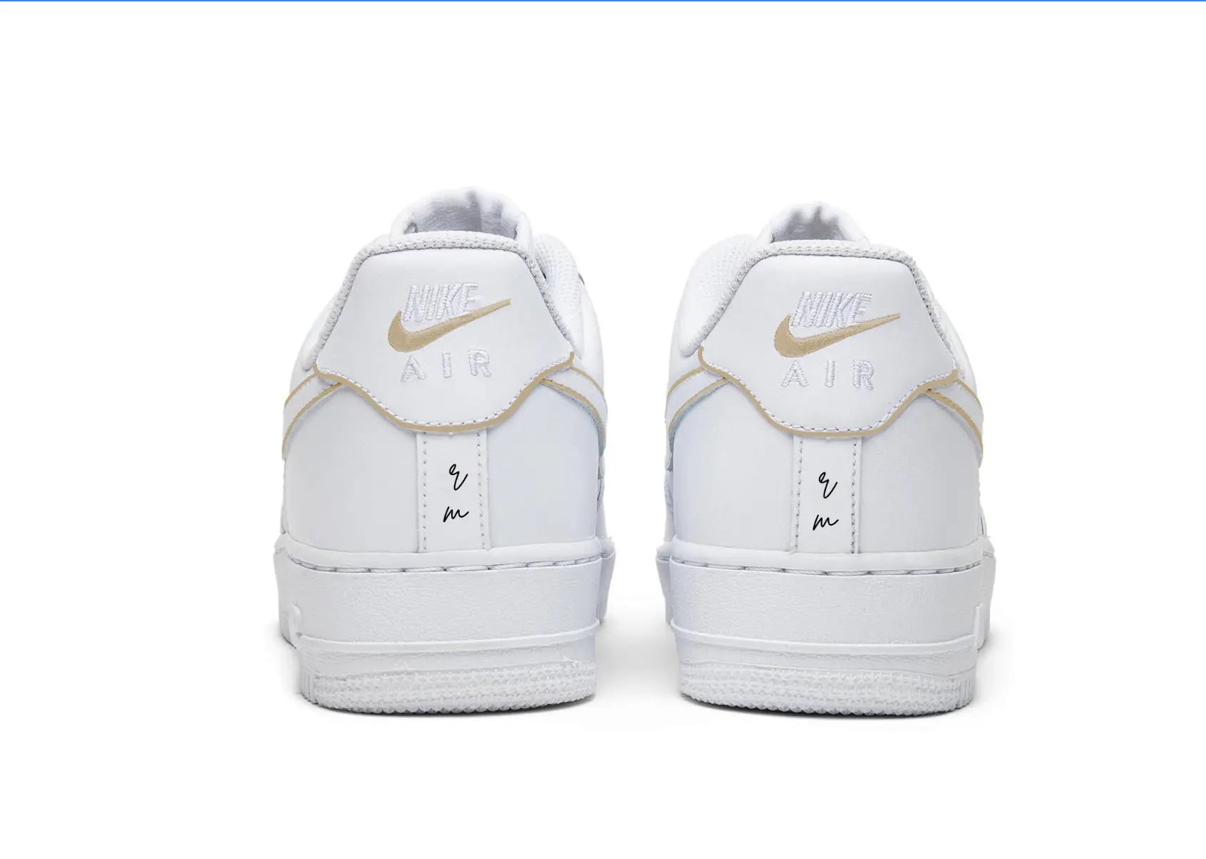 Personalised Gold Outline Wedding Shoes - Nike Air Force 1s, hand-painted by Wokecustoms