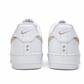 nike air force one from back view, nike swooshes in beige, with numbers on the back heel