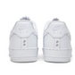 white nike air froce 1 one sneaker backside view, dates painted in black on the heel stripe