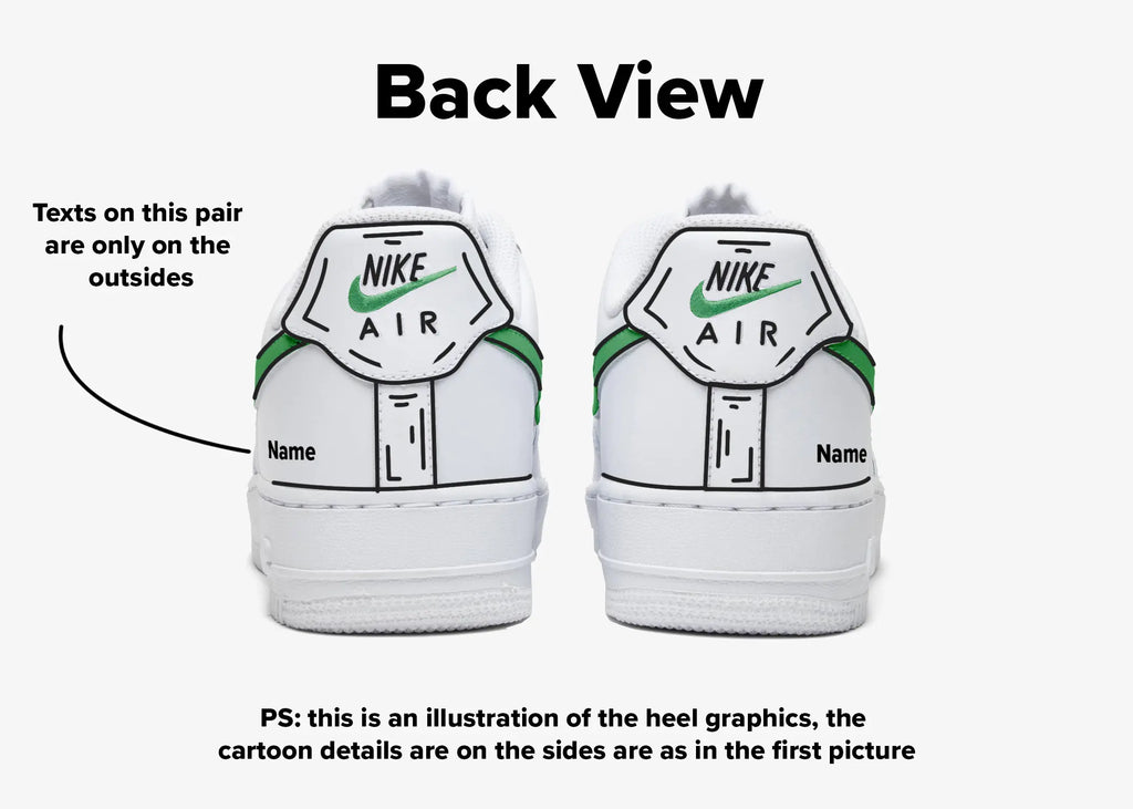 "Add Your Name" Cartoon Design - Custom Air Force 1s, hand-painted by Wokecustoms