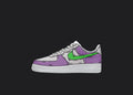 Custom Air Force 1 - Purple & Green Cartoon, hand-painted custom sneaker by Wokecustoms