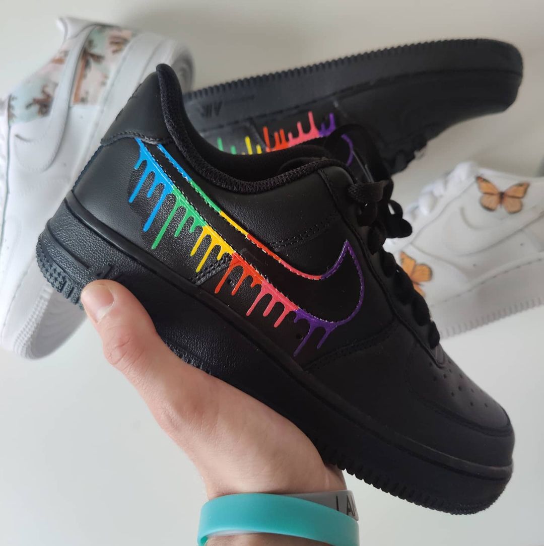 Simple Colordrip - Black Custom Nike Air Force 1s, hand-painted by Wokecustoms