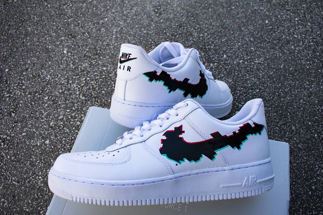 Glitched Logo - Custom Air Force 1s, hand-painted custom sneaker by Wokecustoms