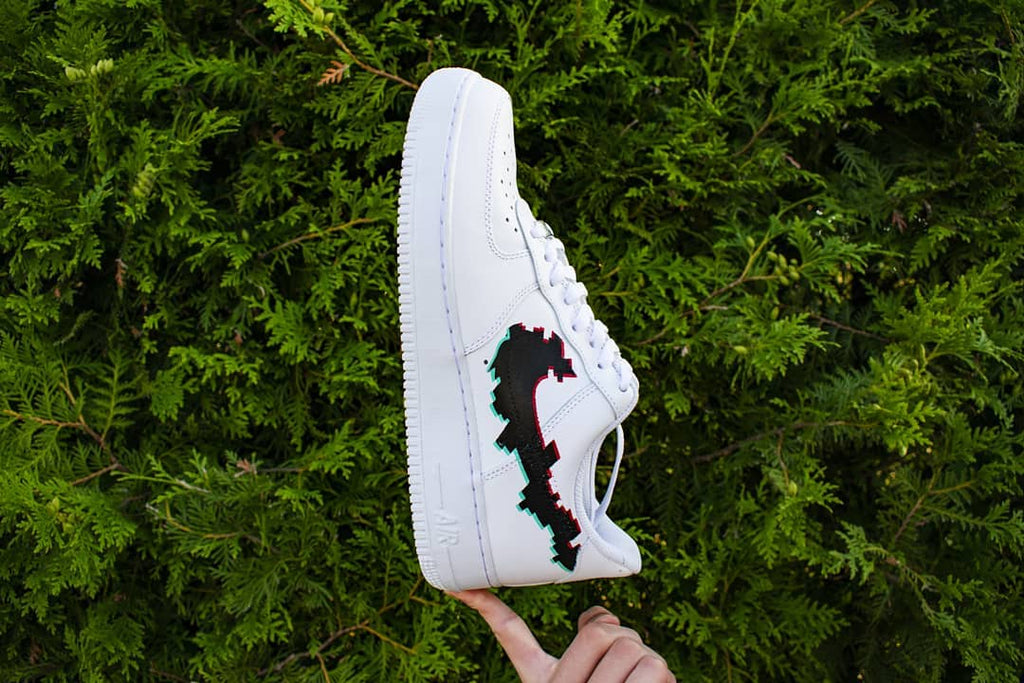 Glitched Logo - Custom Air Force 1s, hand-painted custom sneaker by Wokecustoms