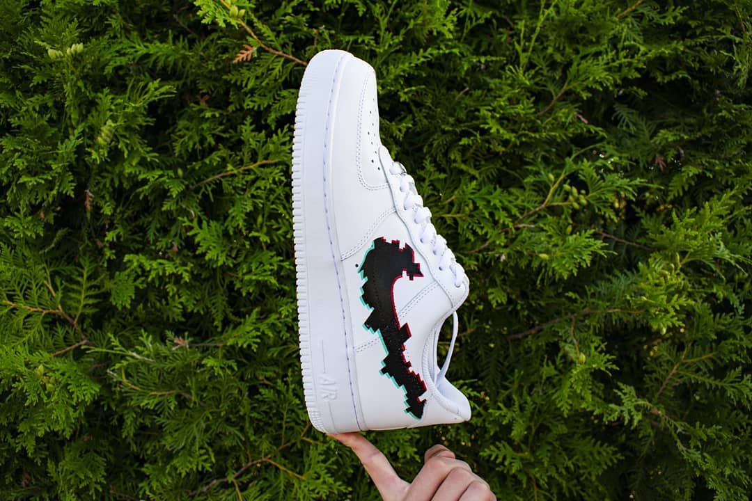 Glitched Logo - Custom Air Force 1s, hand-painted custom sneaker by Wokecustoms