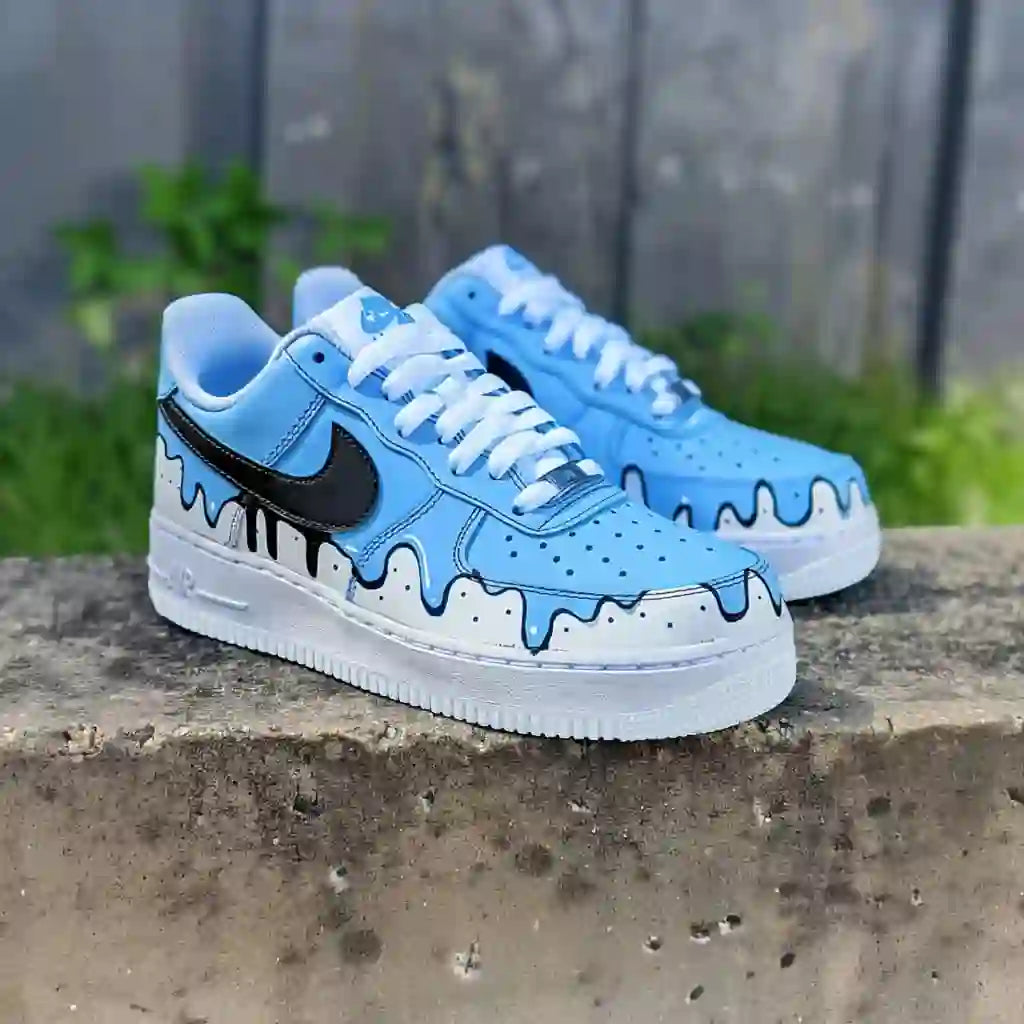 Blue & White Drip - Custom Nike Air Force 1s, hand-painted by Wokecustoms