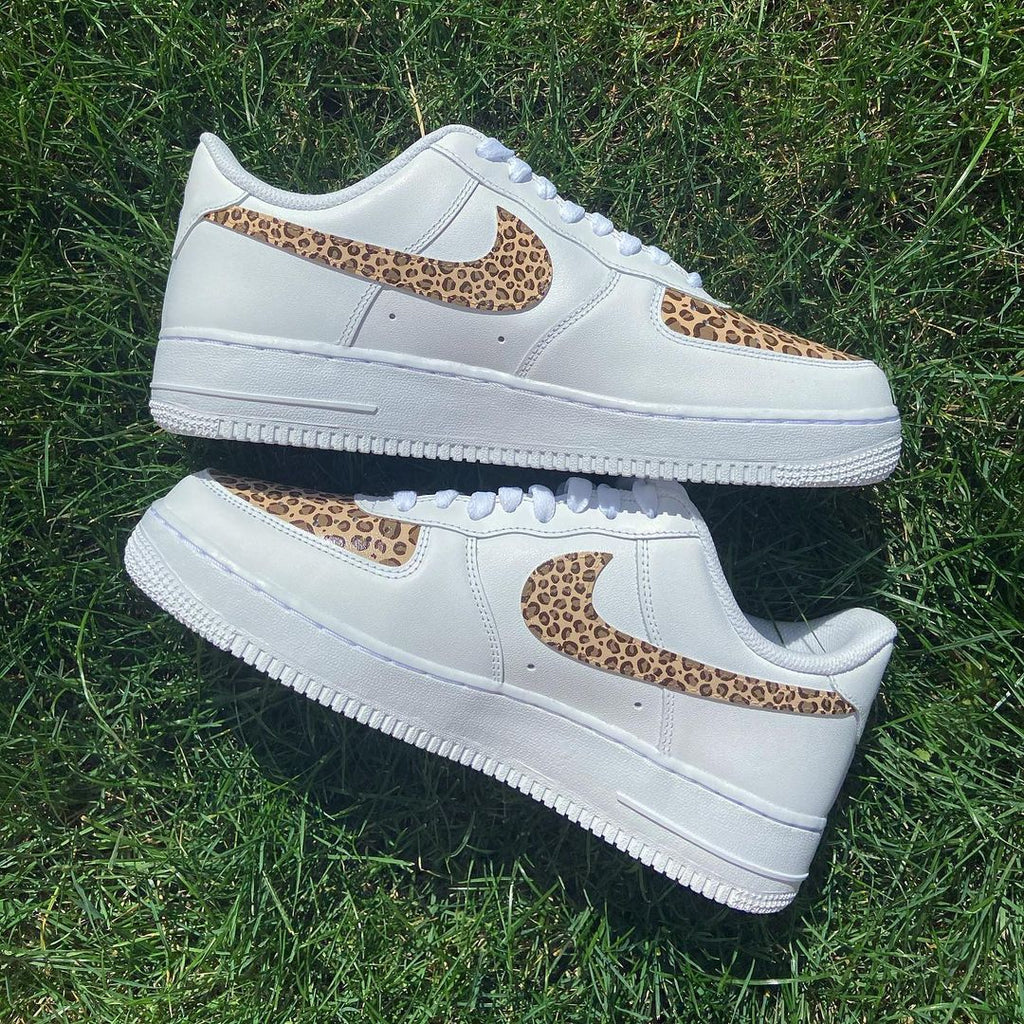 Cheetah Swoosh - Custom Nike Air Force 1s, hand-painted by Wokecustoms