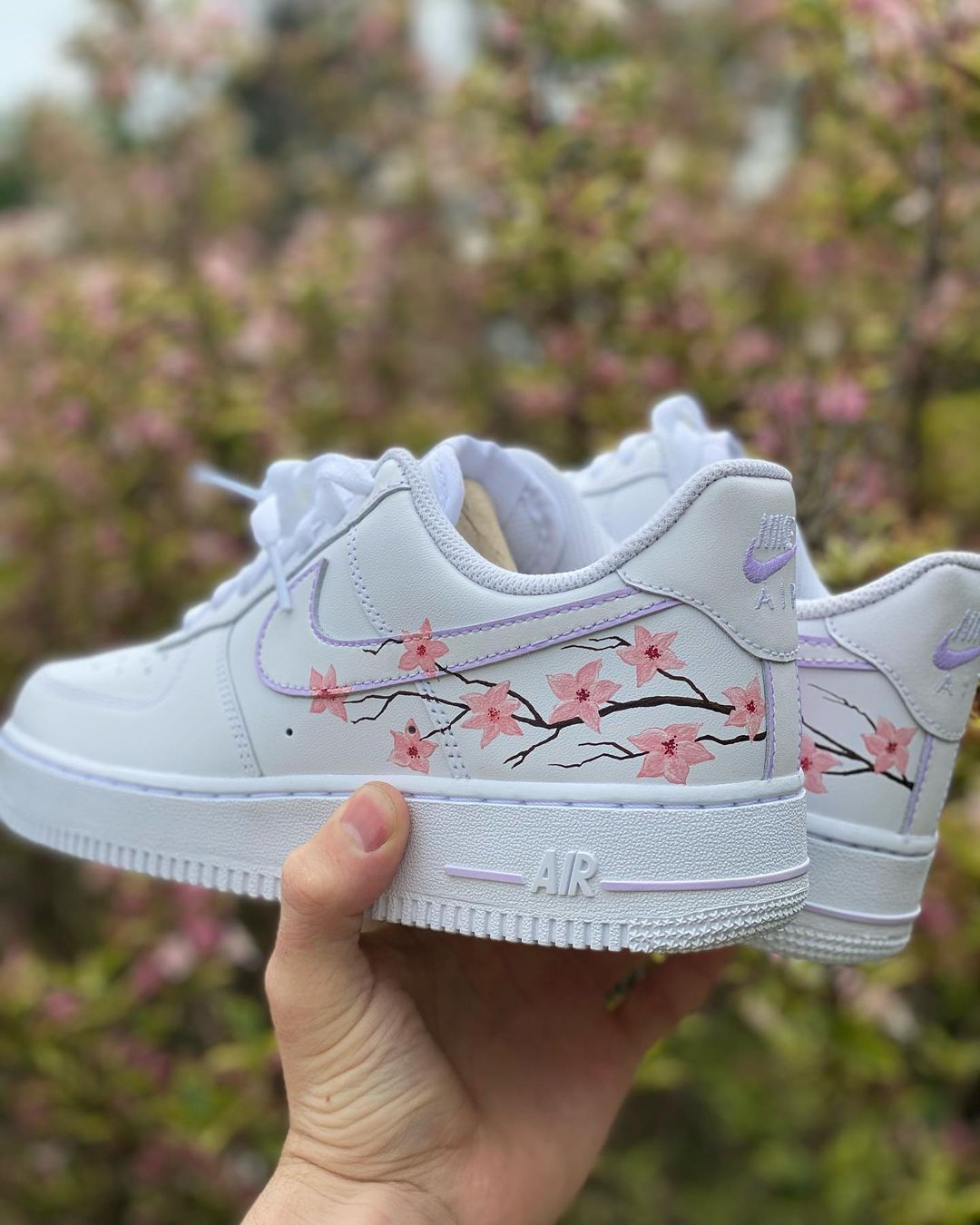 Minimal Cherry Tree - Custom Nike Air Force 1s, hand-painted by Wokecustoms