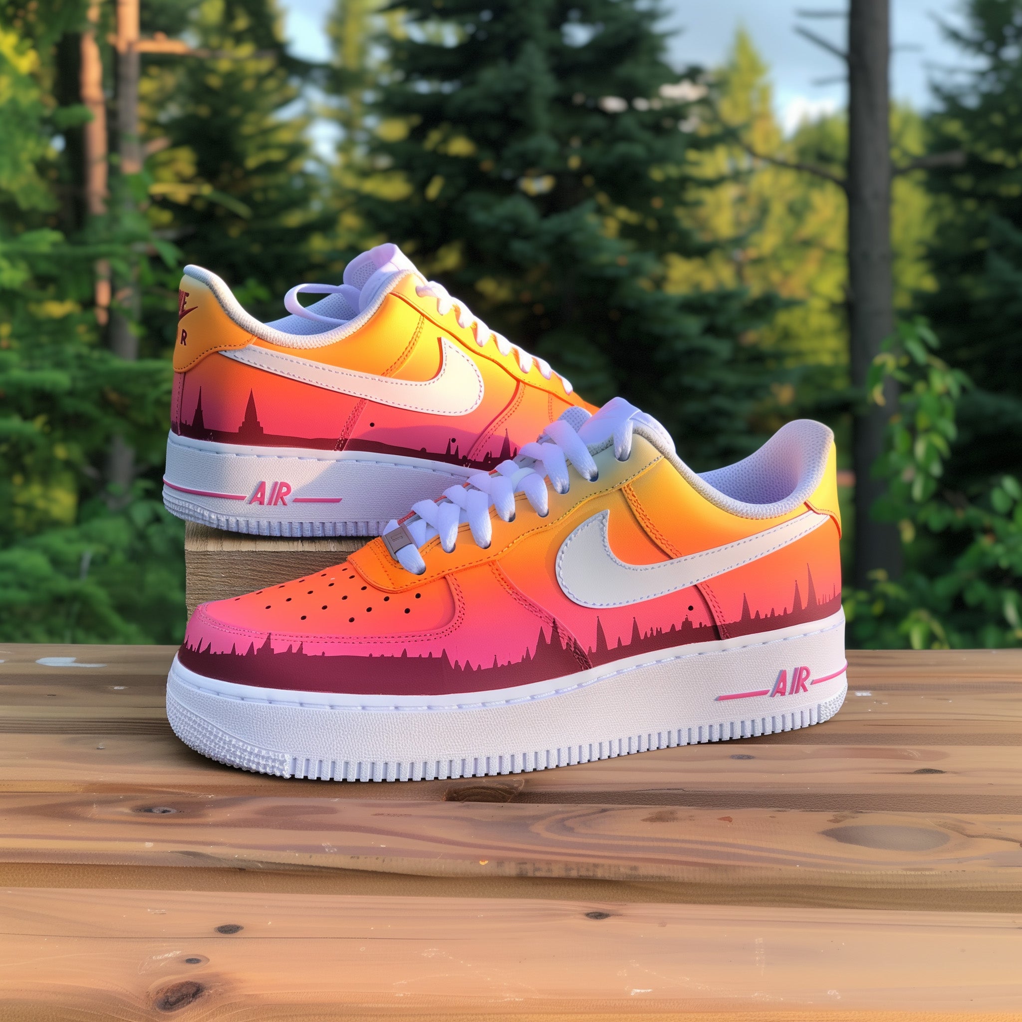 Forest Sunset - Custom Nike Air Force 1s, hand-painted by Wokecustoms
