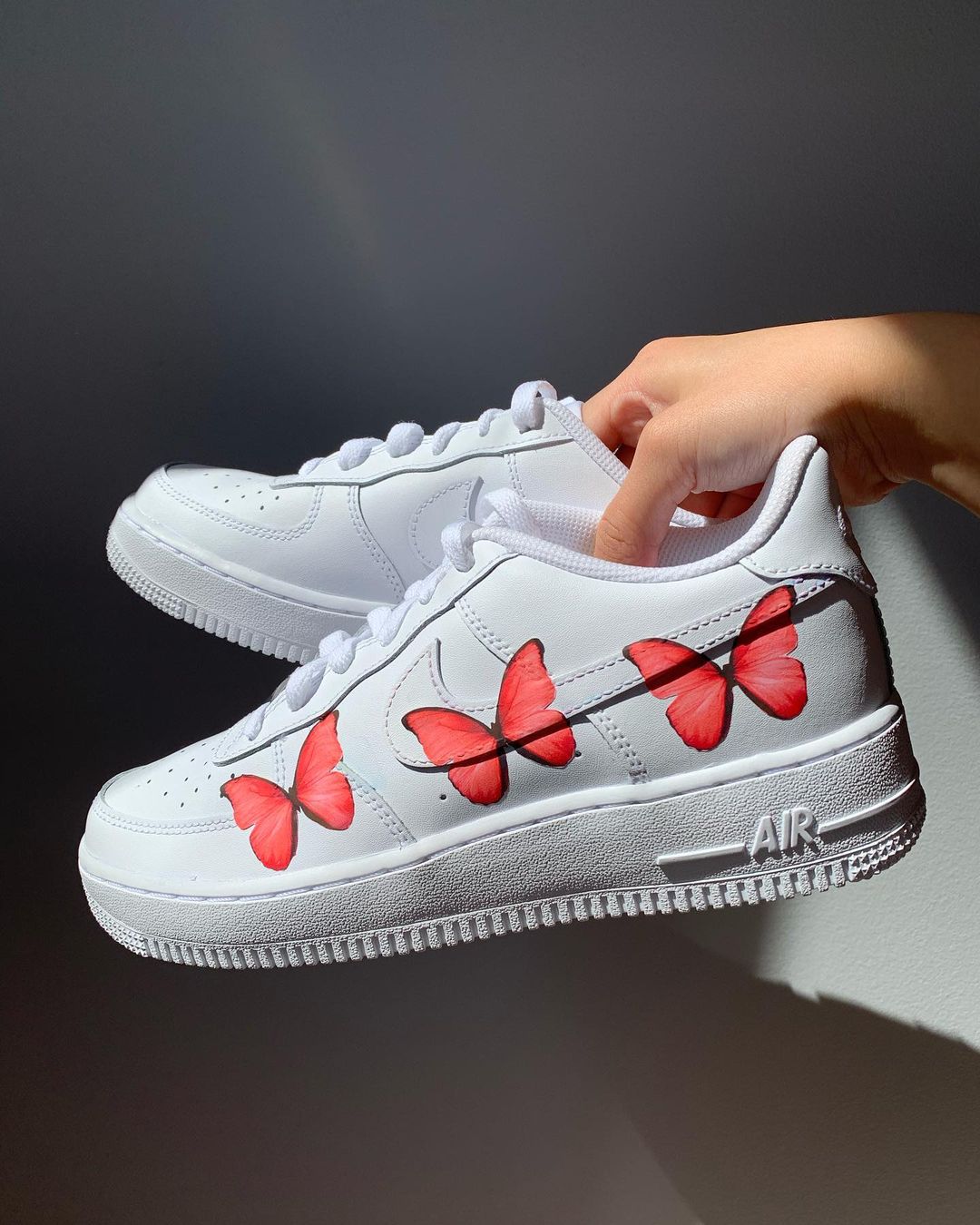 Simply Red Butterflies - Custom Nike Air Force 1s, hand-painted by Wokecustoms